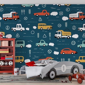 Trucks and Cars Kids Wallpaper  Bedroom Wall Design for Kids  Selfadhesive Removable Wallpaper Peel & Stick Wall Decal Unpasted