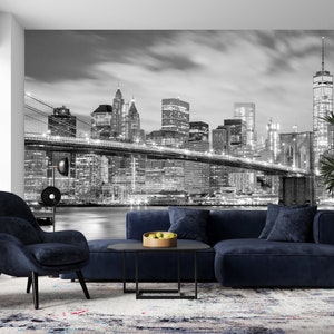 Adesivo da parete in tessuto facile da installare con il ponte di Brooklyn in bianco e nero: una scelta murale di qualità per gli amanti dei viaggi avventurosi. Stacca e attacca senza incollare.