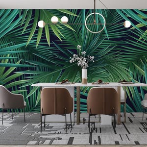 Tropical Leaves Peel and Stick Wallpaper - Green Leaf Wall Mural - Etsy