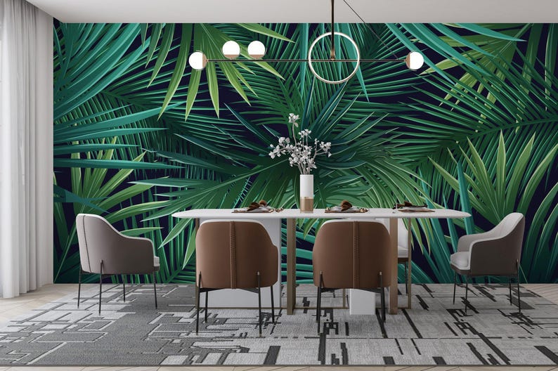 Tropical Leaves Peel and Stick Wallpaper - Green Leaf Wall Mural - Etsy