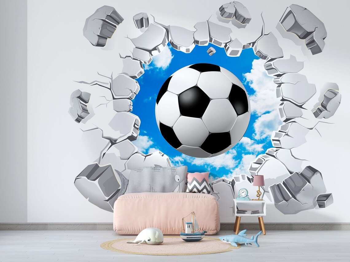 Soccer Ball Through A Brick Wall Wallpaper Large Wall Mural Etsy