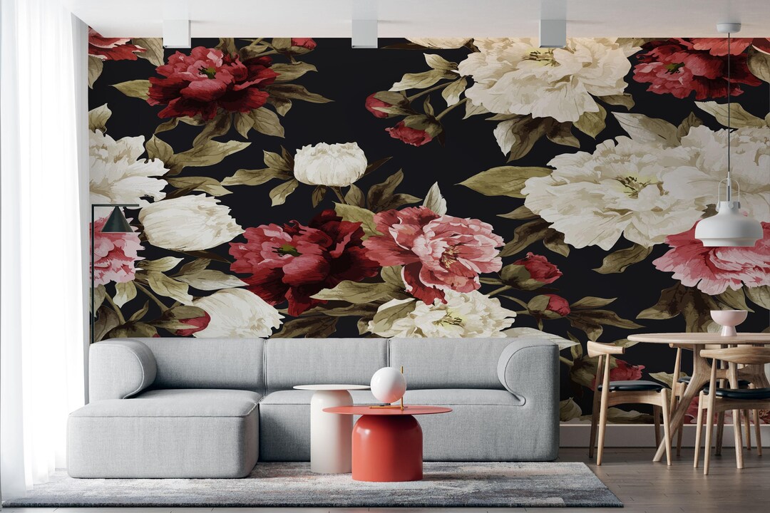 Dark Floral Roses Wallpaper - Watercolor Peel and Stick Removable Wall ...