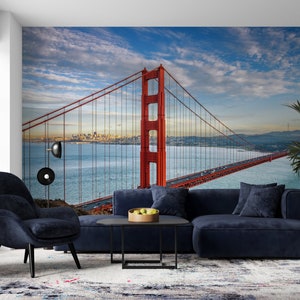 Carta da parati autoadesiva Golden Gate Bridge di San Francisco: porta il tuo angolo preferito a casa o in ufficio, stacca e attacca senza colla