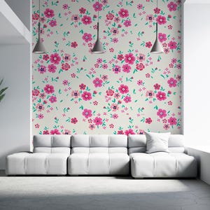 ディッツィプリントの花柄壁紙 大型壁画 粘着布壁紙 剥がせる壁紙 剥がして貼る壁用デカール