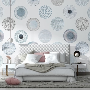 Abstract Peel and Stick Wallpaper Gray and Blue Colors Removable Wall Mural  Abstract Shapes Wall Print NonWoven Bedroom Wallpaper Ideas