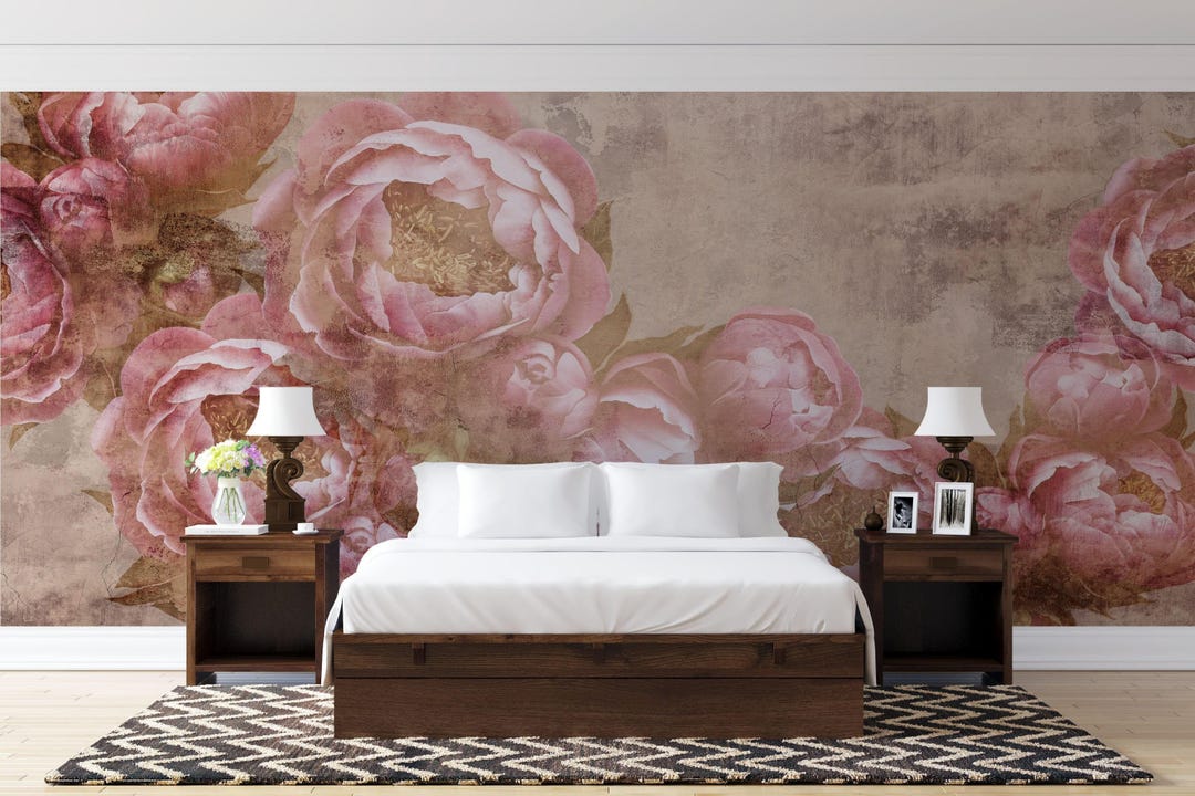 Pink Peony Wallpaper Mural - Floral Peel and Stick Wallpaper - Etsy