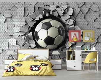 Soccer Ball Through a Wall Print  Kid Outdoor Sports  Removable SelfAdhesive Wallpaper Peel & Stick Wallpaper for Kids Unpasted