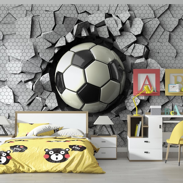 Peel & Stick 3D Soccer Wallpaper Boy's NonWoven Wall Art Teenager Cool Bedroom Sports Giant Wall Print Room Decor Ideas
