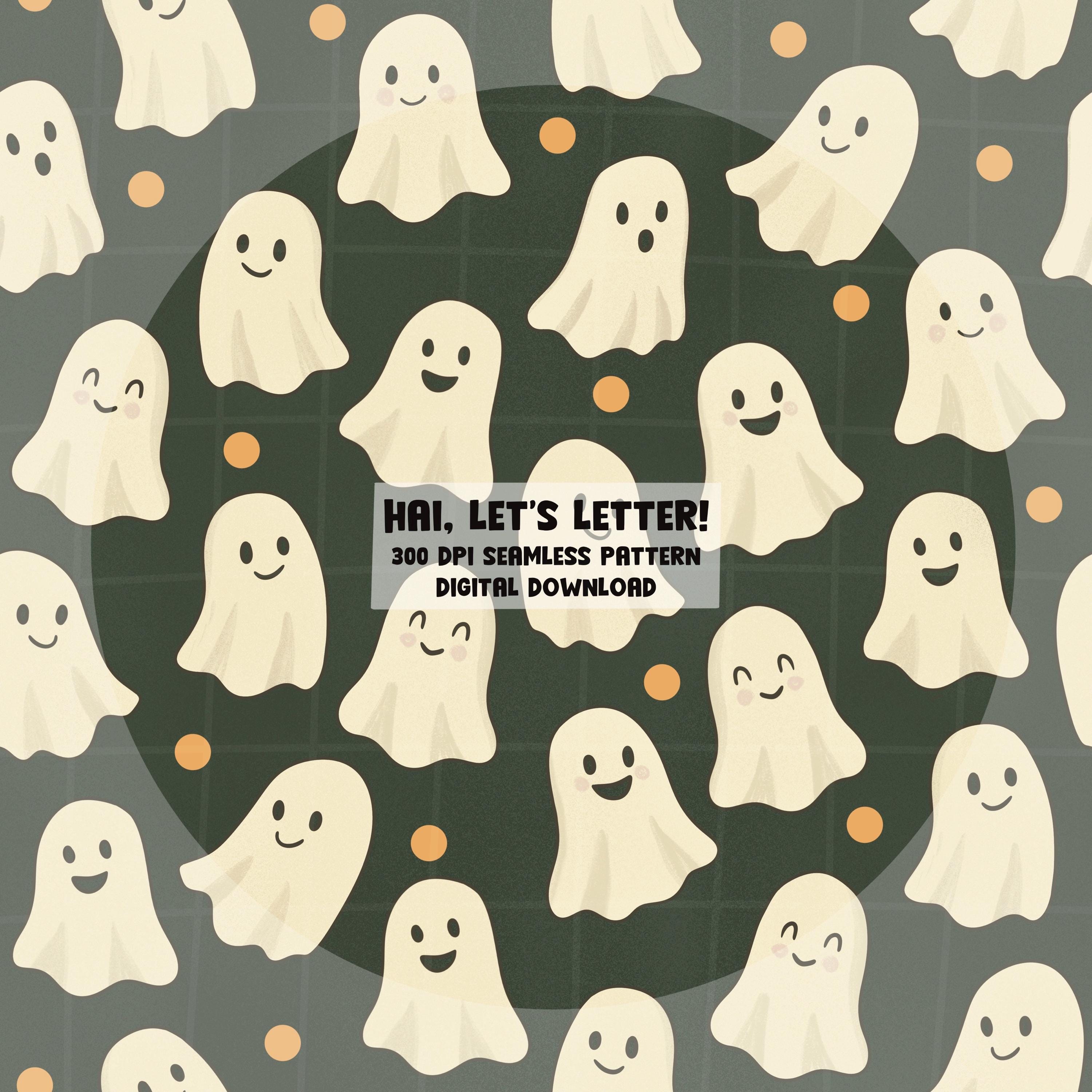 Cute Ghost Seamless Pattern PNG – 12”x12” 300 DPI Halloween Digital ...
