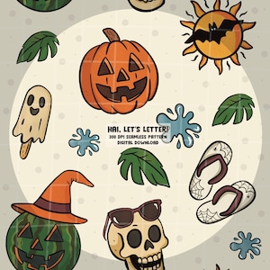 Summerween Seamless Pattern PNGs | Halloween Beach Digital File | 300 DPI Sublimation & Printing Files