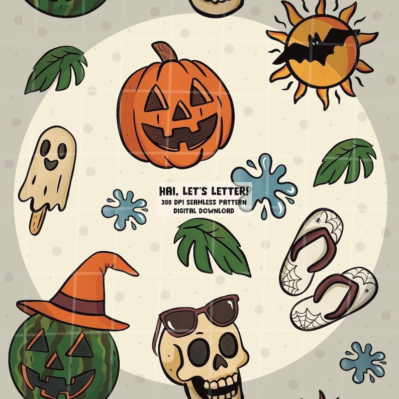 Summerween Seamless Pattern Pngs | Halloween Beach Digital File | 300 ...