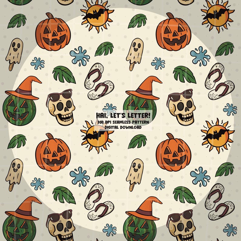 Summerween Seamless Pattern Pngs | Halloween Beach Digital File | 300 ...