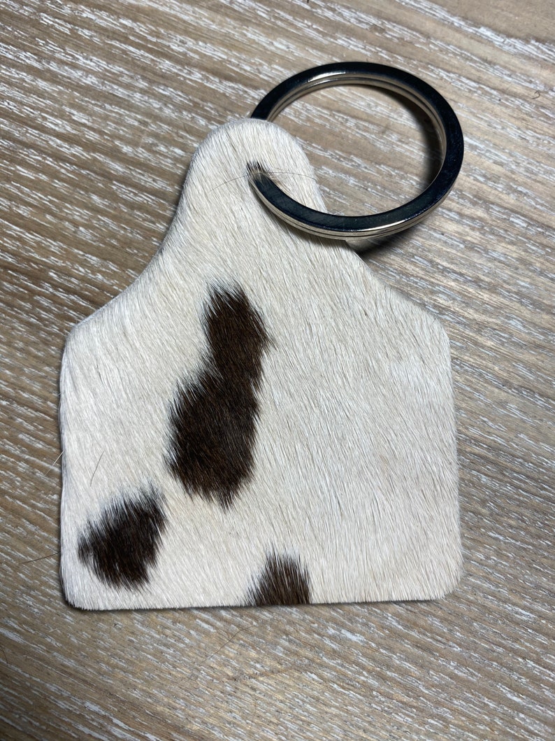 Shade of brown cowhide keychain cow ear tag shape purse chain Etsy
