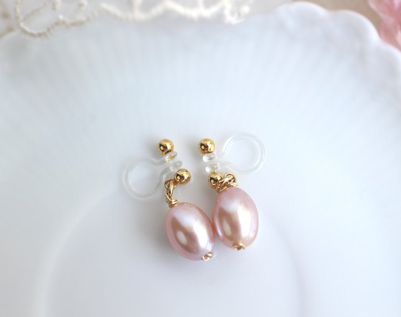 Pink Pearl Clip On Non Pierced Earrings Invisible Clip On Etsy