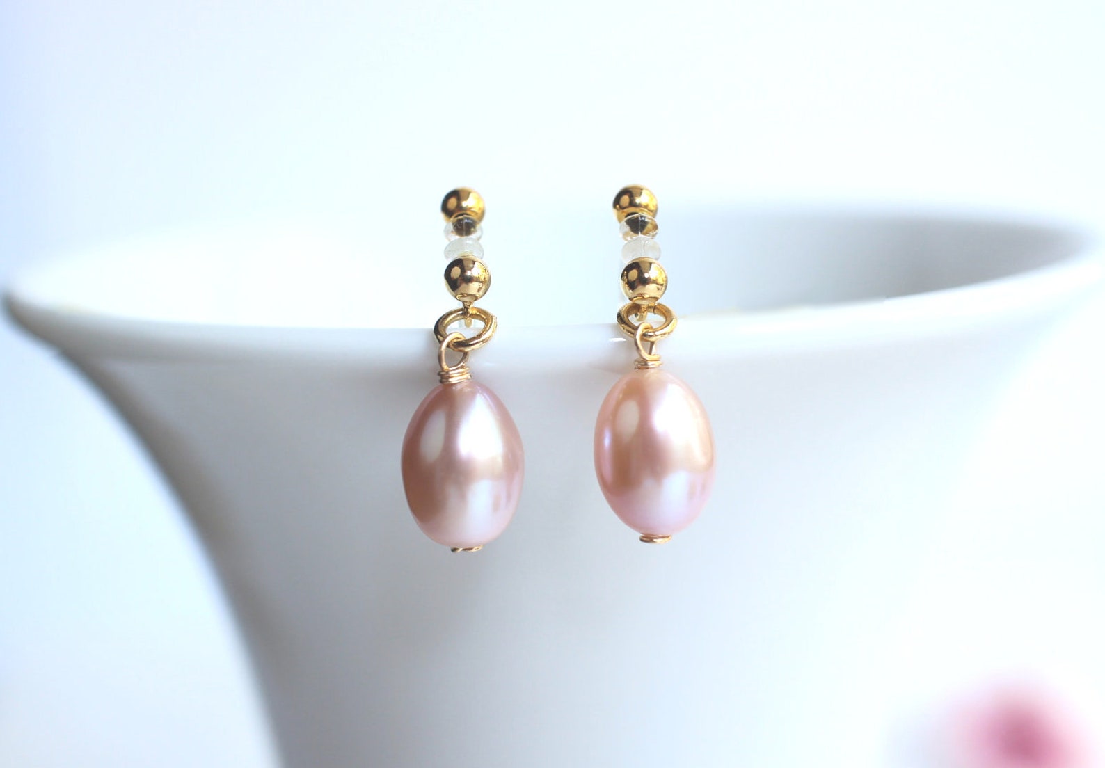 Pink Pearl Clip On Non Pierced Earrings Invisible Clip On Etsy