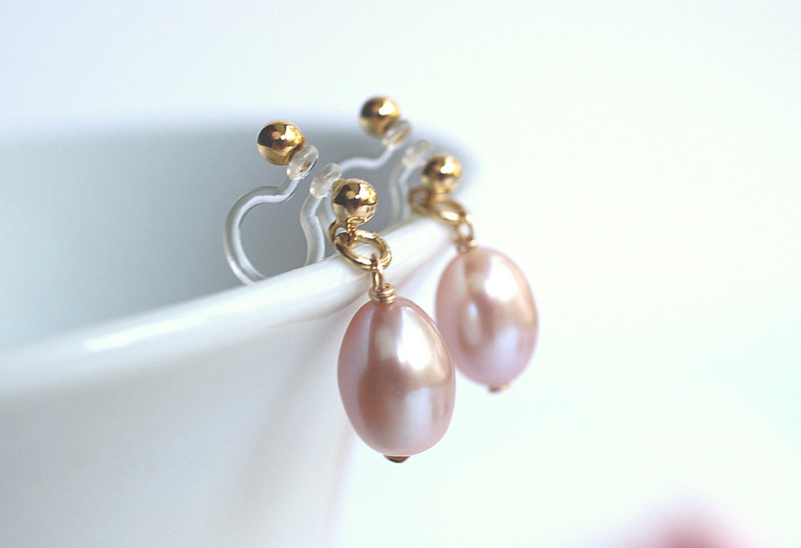 Pink Pearl Clip On Non Pierced Earrings Invisible Clip On Etsy