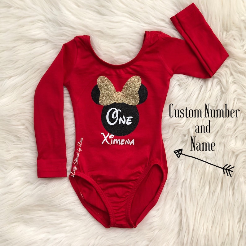 CUSTOM NUMBER and NAME Minnie Mouse inspired Leotard baby kids girls Flutter short long sleeve tank sleeveless Disney Disneyland princess