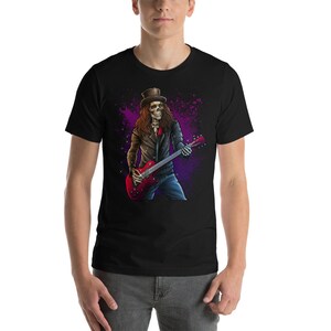 Amante de música rock engraçado legal esqueleto Rockstar Rocker Skull camiseta premium unissex de manga curta | Bella + Tela 3001