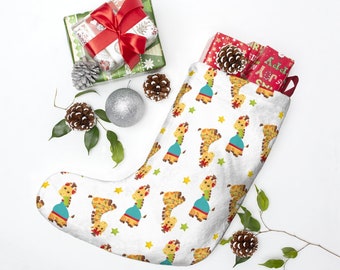 Christmas Giraffe Pattern Stockings X-mas Gift Bag Socks Made in USA by UniQueensShop