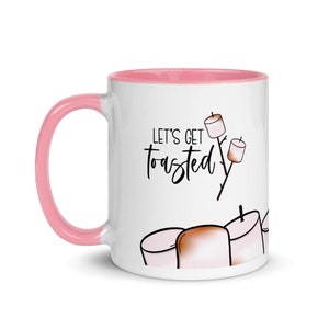 Golden Brown Marshmallow Roasting Lover Marshmallow Toasting Ceramic Coffee or Cocoa Mug with Color Inside