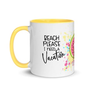 Womens Beach Life Holiday and Sea Lover Ceramic Mug with Watermelon and Color