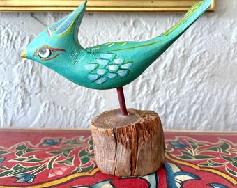 Vintage Wooden Folk Art Painted Bird