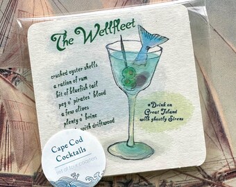Set of Four Nautical Square Cape Cod Cocktail Coasters, Martha’s Vineyard, Falmouth, Welllfleet and Ptown