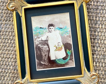 Antique Painted Photograph of Young Girl as a Mermaid