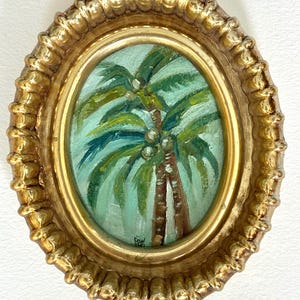 Palm tree oil painting, Framed in Vintage Gold Frame