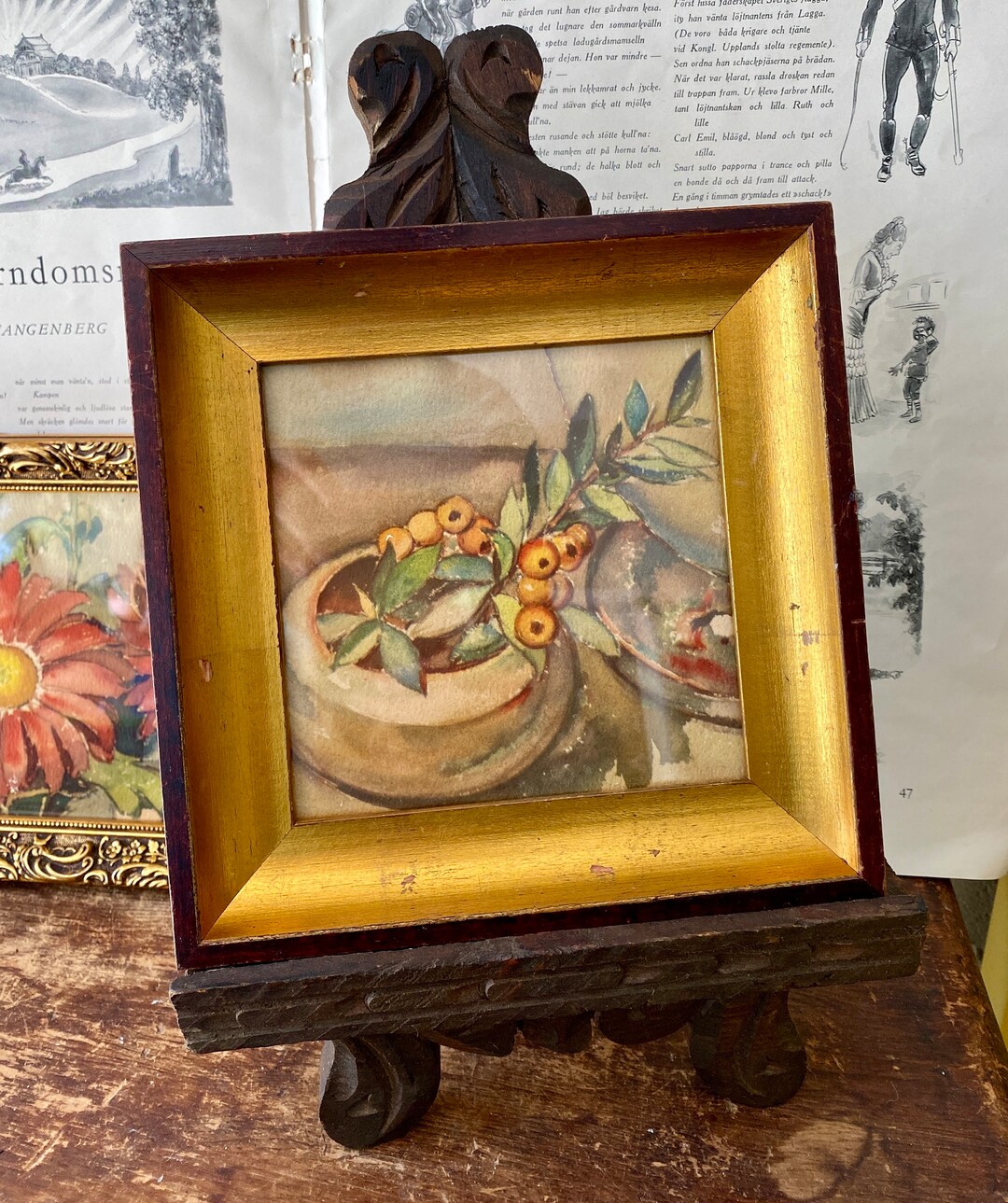 Vintage Floral Berries With Leaves Still Life Print, Framed in Vintage ...