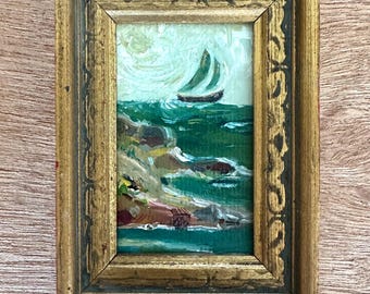 Original Oil Seascape Painting, Framed in a Vintage Gold Frame