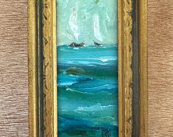 Original Oil Seascape Painting, Framed in a Vintage Gold  Frame