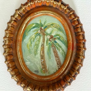 Palm tree oil painting, Framed in Vintage Brown Gold Frame