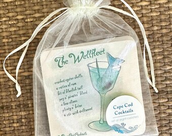 Set of Eight Nautical Cape Cod Cocktail Coasters, Martha’s Vineyard, Falmouth, Welllfleet, Ptown, Osterville, Chatham, Sandwich and Yarmouth