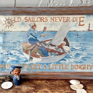Vintage Framed Nautical Sailor and Boat Print