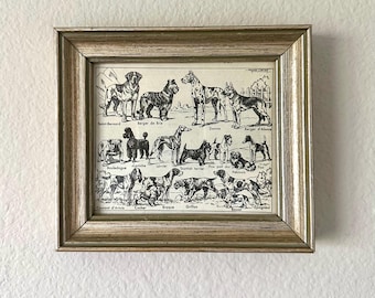 Vintage French Dictionary Page Print of Dogs, Framed in a Vintage Silver Colored Frame