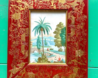 Vintage Martin Aborn Chinioserie Red Lacquer Picture Frame