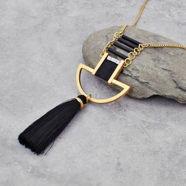 Boho necklace, bohemian necklace, long necklace, pendant necklace, tassel necklace, tribal necklace, gypsy jewelry, gold necklace