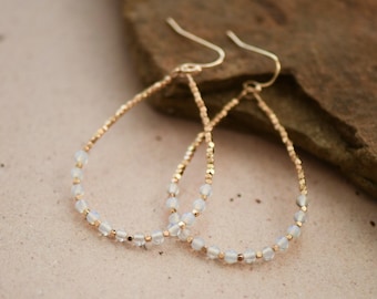 Opal Stone Earrings, Boho Teardrop Earrings, Wire Beaded Earrings: Spiritual Gemstone Energy, Holistic Healing & Crystal Meditation