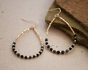 Black Obsidian Earrings, Boho Teardrop Earrings, Wire Beaded Earrings: Spiritual Gemstone Energy, Holistic Healing & Crystal Meditation