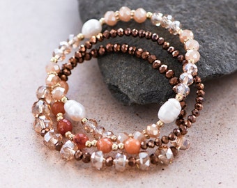 Boho Chic Layering Bracelet Set | Beaded Bracelet Set | Stackable Bracelets | Crystal, Mixed Bead Bracelets for Women | Perfect Gift for Her