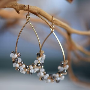 Wire Wrap Beaded Earrings, Wire Wrapped Earring, Glass Bead Earrings, Bohemian Earrings, Boho Teardrop Earrings, Crystal Statement Earrings