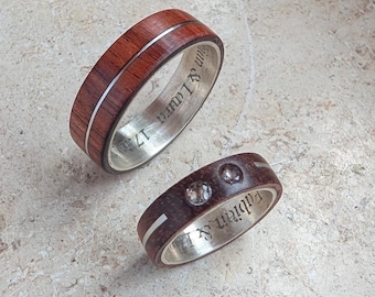 Unique partner rings "For our Life" Silver Red Beech Individual pieces Handmade