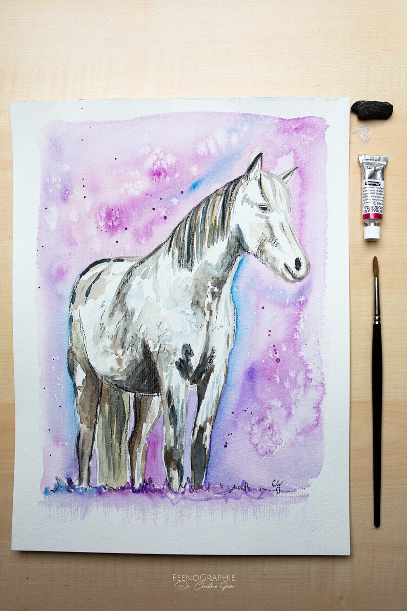 horse watercolour painting original image 1