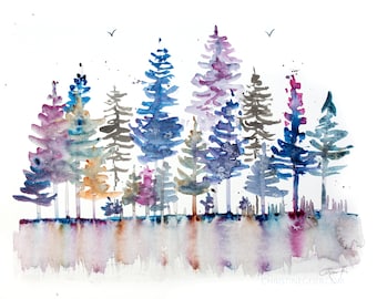 Forest watercolour painting original artwork