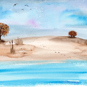 Insel Meer Landschaft Urlaub Aquarell Kunstwerk Original