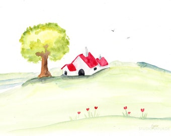 landscape farmhouse watercolour painting