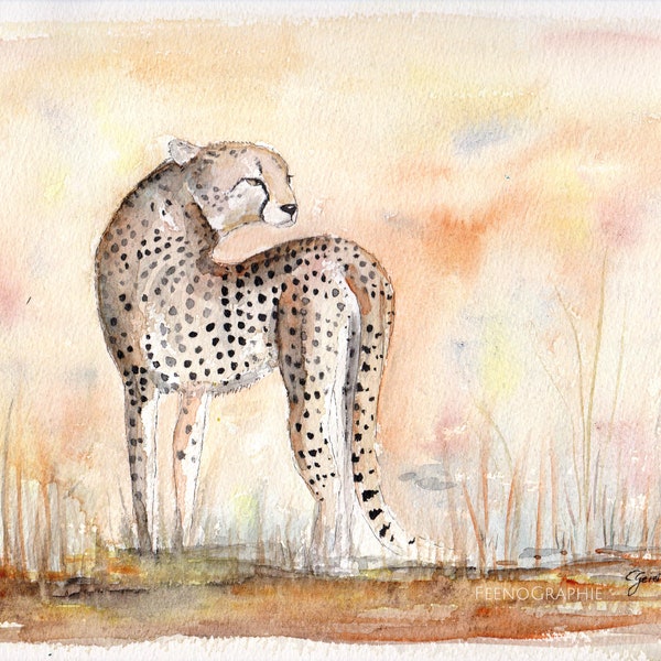 Gepard Raubkatze Aquarell Original Kunstwerk