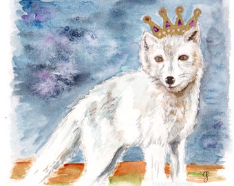 polar fox watercolour original illustration