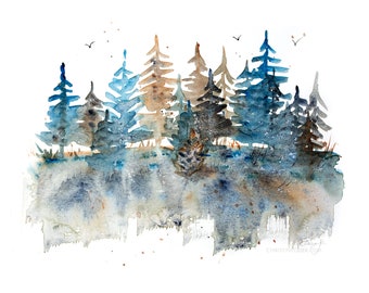 Forest watercolour painting original artwork